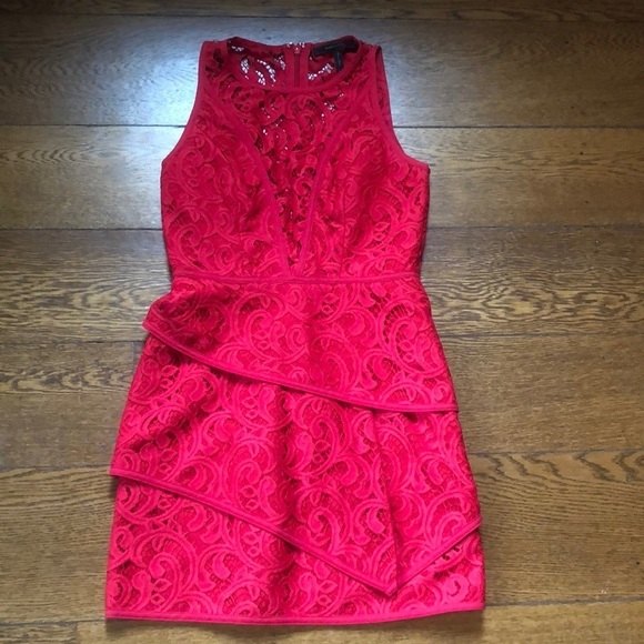 BCBG Maxazria Hannah Tiered Scroll Red Dress 4 - Picture 2 of 7